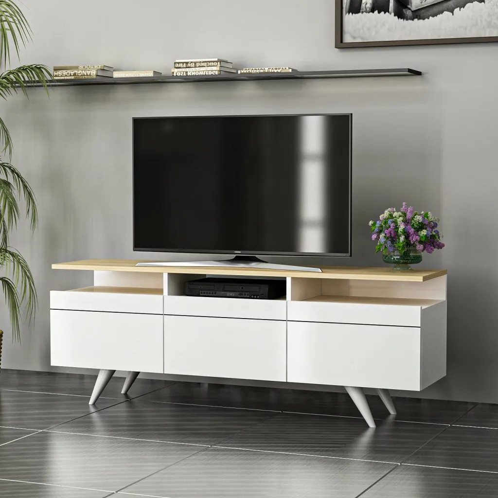 Komodinë për TV Berlin 150, lis, bardhë - 3
