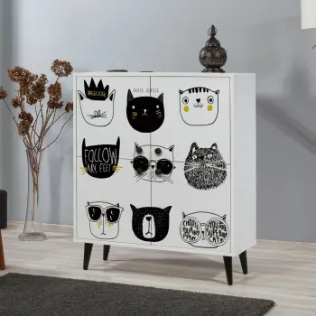 Dollap multifunksional Hanah Home, Multilüx Cats, i bardhë, i zi, i verdhë