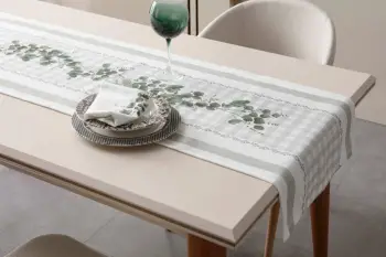 Raner pambuku, ngjyrë e gjelbër dhe e bardhë, Hermia Eucalyptus 100, 50x100cm