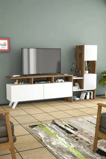 Komodinë për TV Ecrin, bardhë, arrë