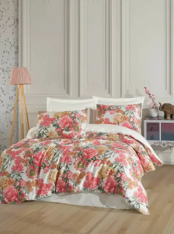 Set mbulesë për jorgan dopio, saten, L'essentiel, Lotus, e kuqe