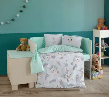 Set mbulesash për krevat fëmijësh Poplin L'essentiel, Mila, gri, lejla, mente