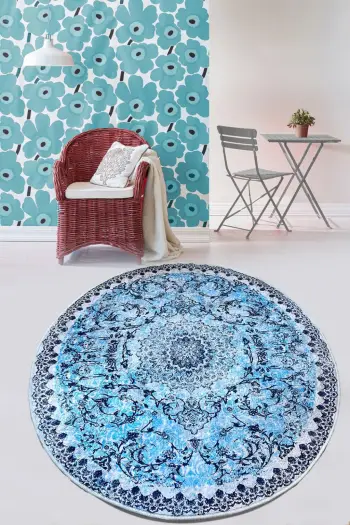 Qilim rrumbullakët, ngjyrë kaltër, 80x80cm, Conceptum Hypnose Raiya Çap
