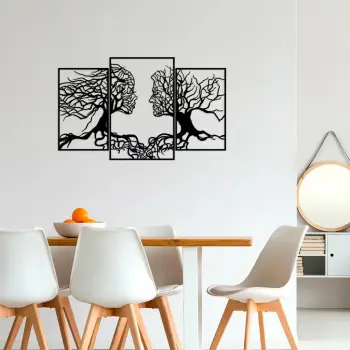 Aksesor dekorativ metalik për mur, Love Tree, ngjyrë e zezë, 116x71cm