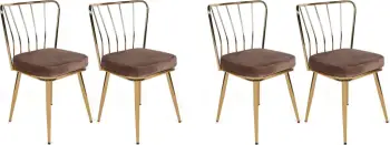 Set karrigesh (4 copë), Hanah Home, Yıldız-927 V4, kadife ngjyrë kafe e çelët, metal ngjyrë ari