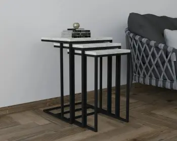 Set tavolinash ndihmëse (3 copë), Hanah Home, Sali, ngjyrë e zezë dhe antracit