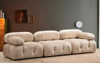Divan treshe Atelier del Sofa, Bubble 3 vendësh, kadife, krem