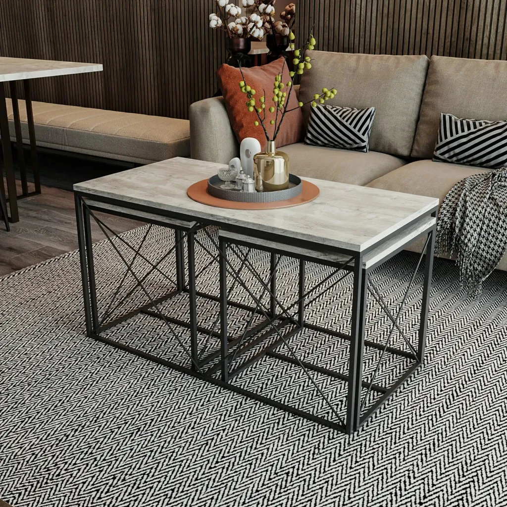 Set Tavolinash Kafeje Defne, gri e çelët, zezë - 1
