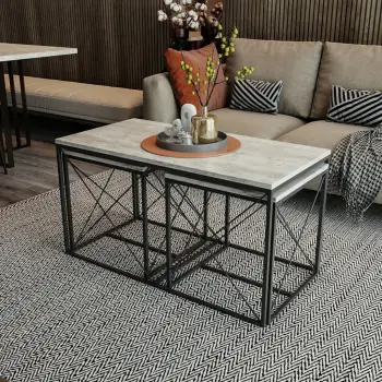 Set Tavolinash Kafeje Defne, gri e çelët, zezë