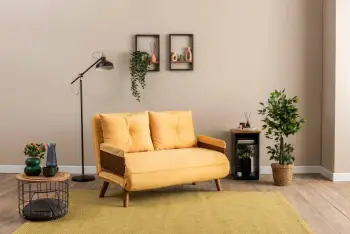 Divan i shndërrueshëm në krevat, 2 vende, Cosmo, ngjyrë mustard