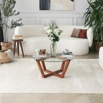 Tavolinë kafeje Hanah Home, Lotus, ngjyrë druri, xham i temperuar, 75x35x75cm