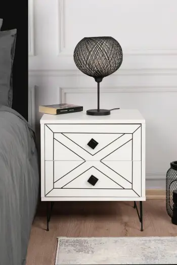 Komodinë anës krevati Hanah Home, Luna, e bardhë
