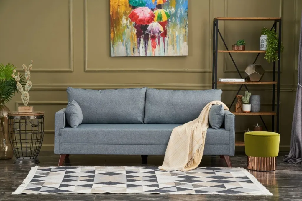 Krevat-sofa treshe, ngjyrë kaltër, Bella Soft, Atelier del Sofa - 1