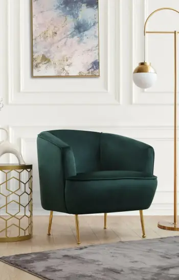 Karrige Wing, ngjyrë e gjelbër, këmbë metalike të arta, Atelier del Sofa, Piccoli