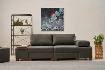 Krevat-sofa treshe, pëlhurë lino, ngjyrë antracit, Perenna