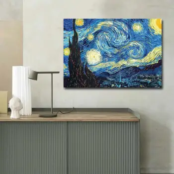 Pikturë dekorative në kanavacë, The Starry Night, shumëngjyrëshe, 70x100cm, Wallity 70100FAMOUSART-052