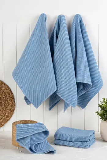 Set peshqirësh kuzhine (6 copë), Hermia Eloise, ngjyrë denim blue
