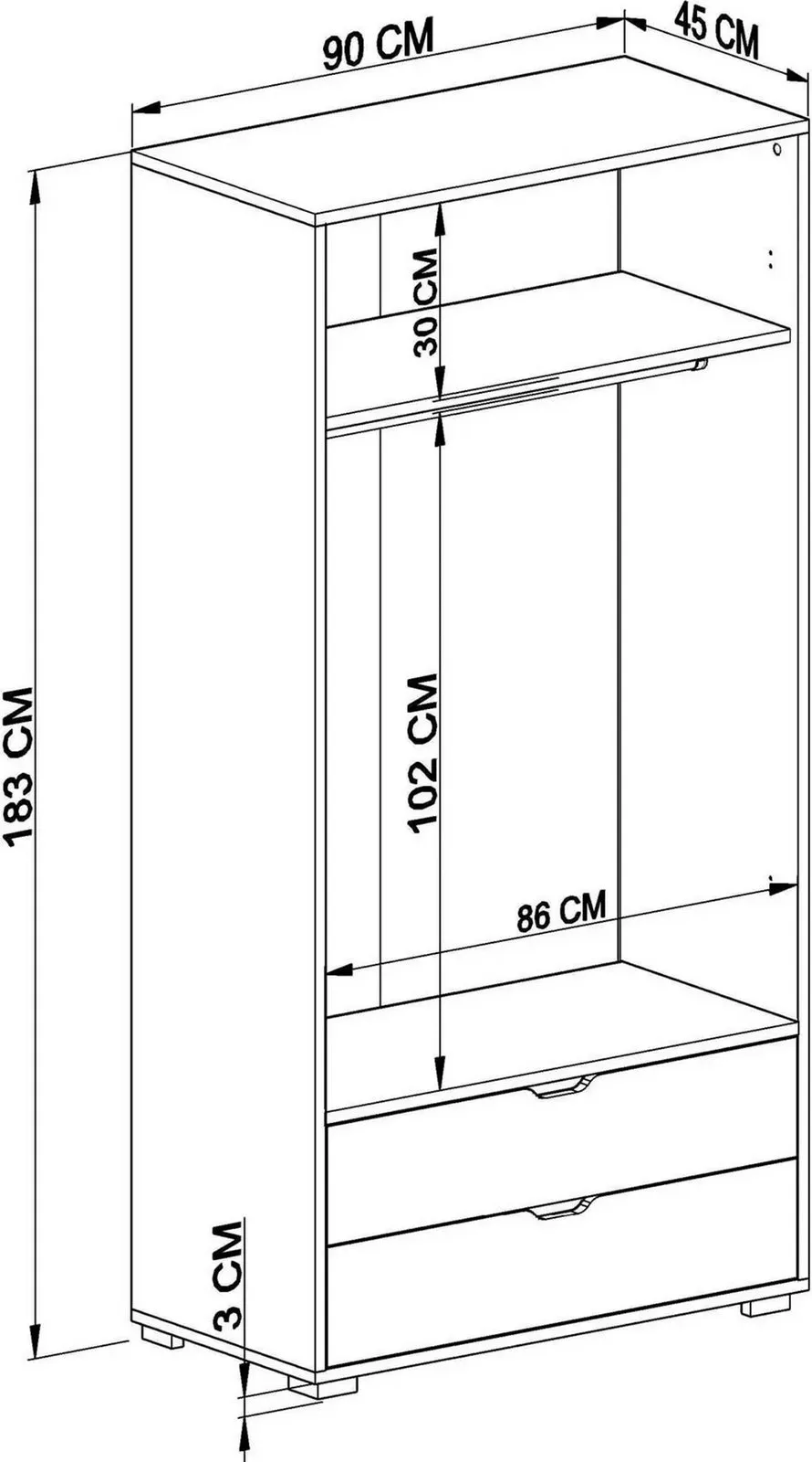 Dollap Rrobash 90 Cm 1600, arrë e çelët, bardhë - 7