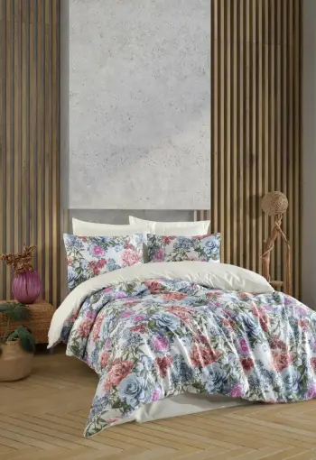 Set mbulesë për jorgan dopio, saten, L'essentiel, lotus - blu