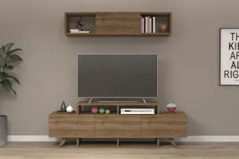 Komodë TV Hanah Home, Alwin, ngjyrë arre, me rafte