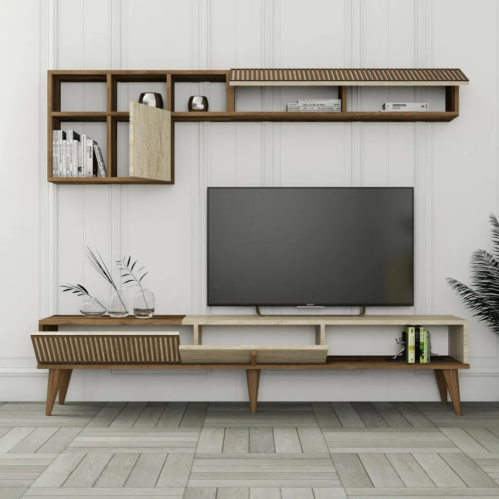 Komodë TV Hanah Home, Milan, ngjyrë arre dhe travertin - 2