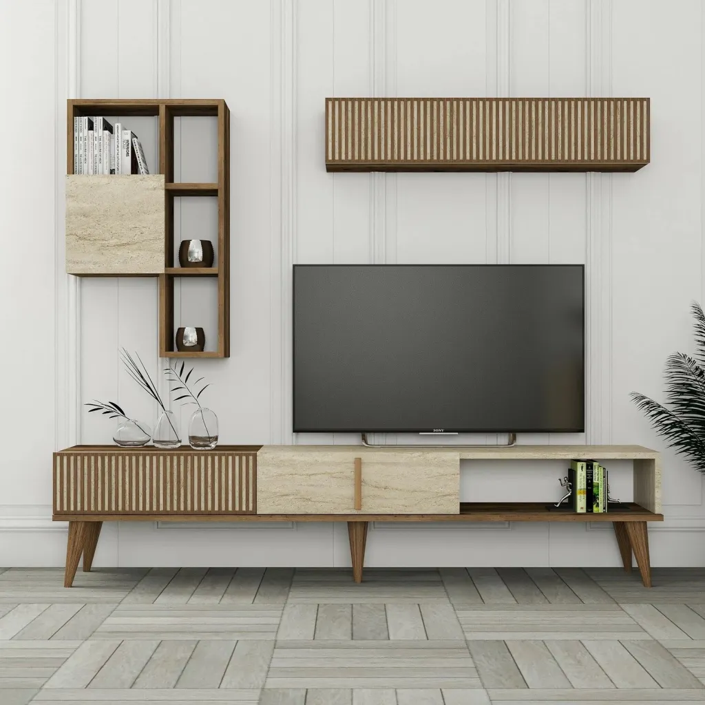 Komodë TV Hanah Home, Milan, ngjyrë arre dhe travertin - 3