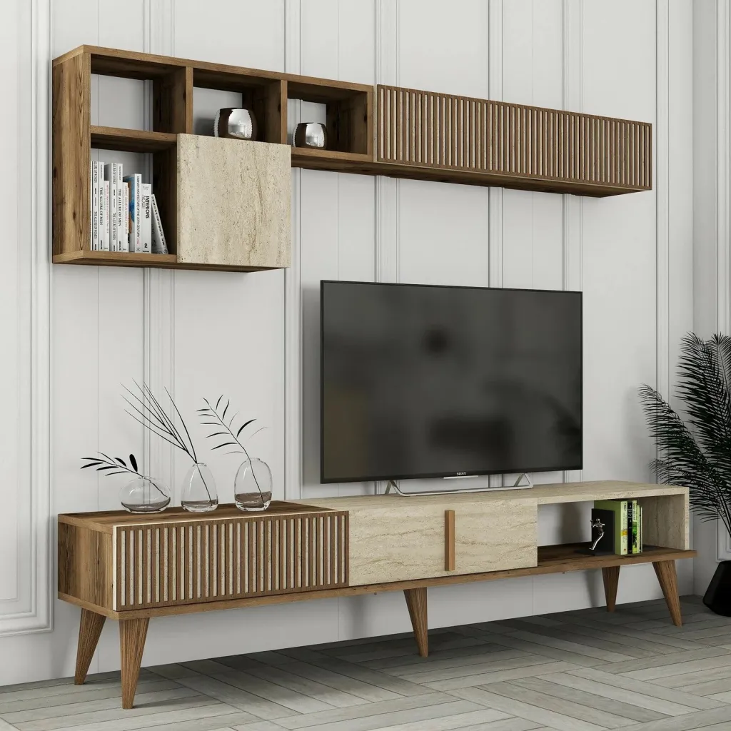 Komodë TV Hanah Home, Milan, ngjyrë arre dhe travertin - 4