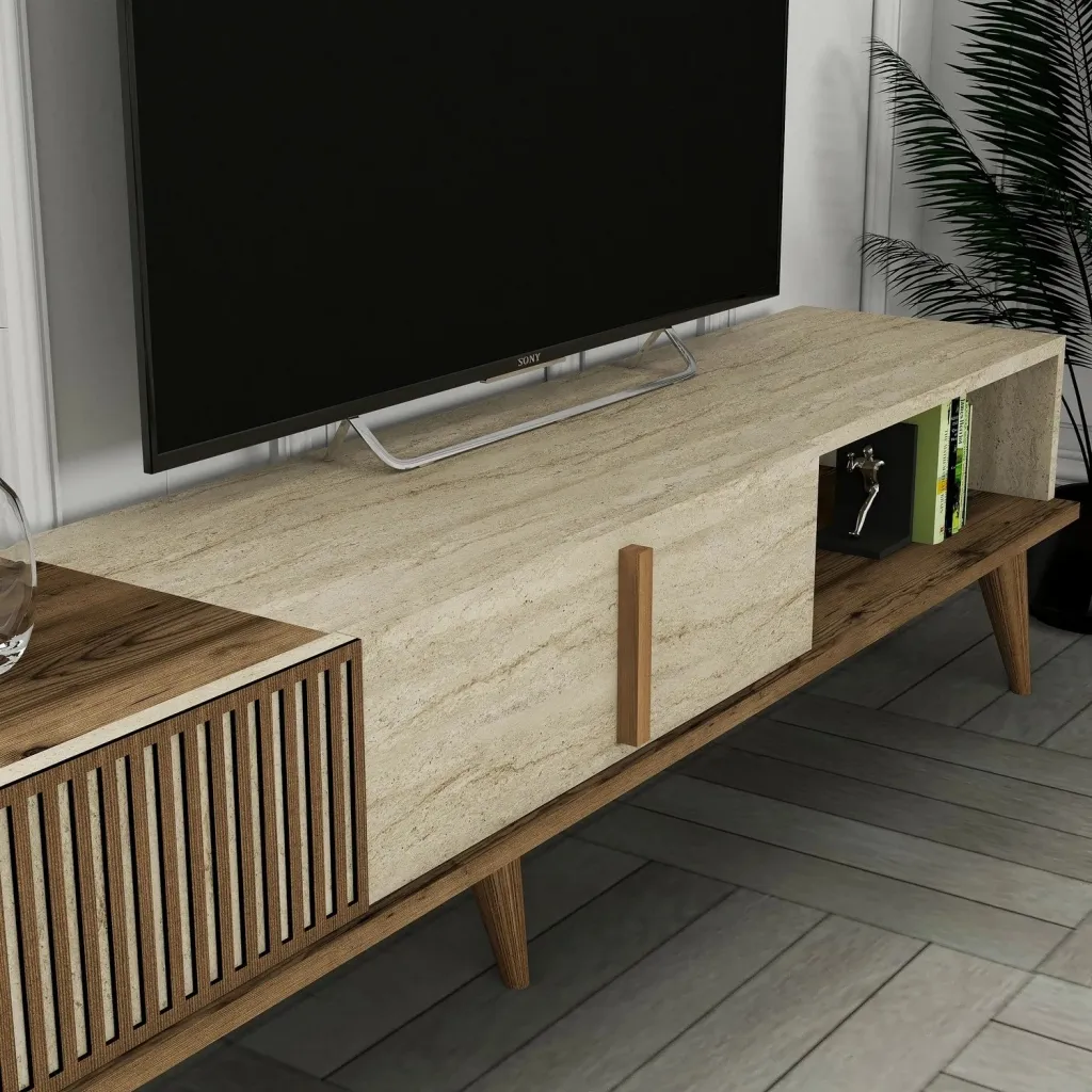 Komodë TV Hanah Home, Milan, ngjyrë arre dhe travertin - 5