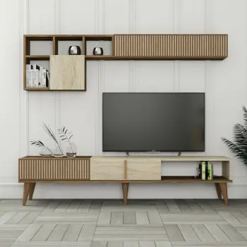 Komodë TV Hanah Home, Milan, ngjyrë arre dhe travertin