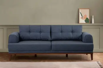 Divan treshe Atelier del Sofa, Vina 3, ngjyrë kaltër e errët, këmbë dru arre