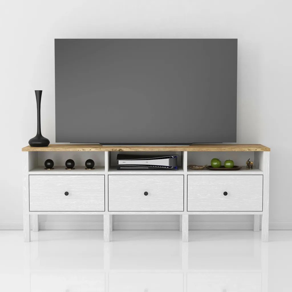 Komodinë për TV FRN, druri, bardhë - 2