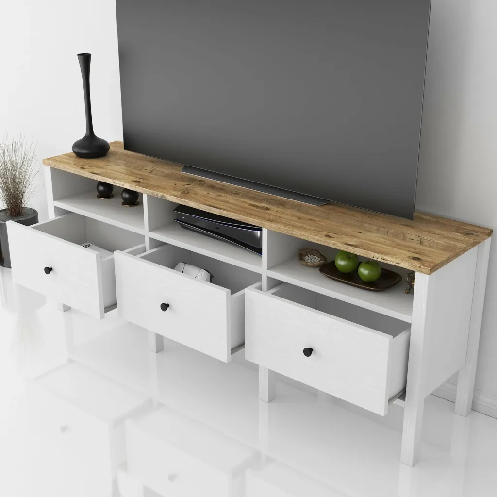 Komodinë për TV FRN, druri, bardhë - 3