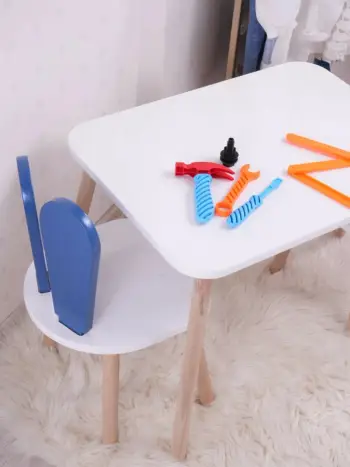 Set Tavoline për Fëmijë Bunny One Chair Set, kaltër, bardhë