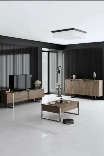 Set mobiljesh për dhomë dite, ngjyrë arre dhe argjendi, Hanah Home Luxe