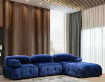 Këndore Atelier del Sofa, kadife blu, Bubble, L1-O1-1R-PUF