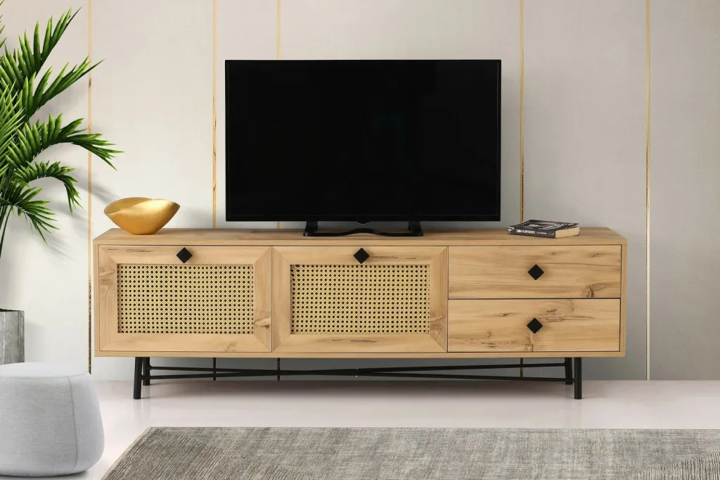 Komodë TV Hanah Home, Hapsiyas 180, ngjyrë lis dhe e zezë - 1