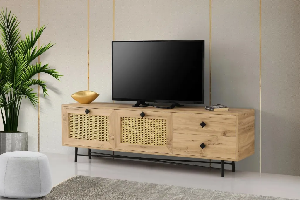 Komodë TV Hanah Home, Hapsiyas 180, ngjyrë lis dhe e zezë - 2