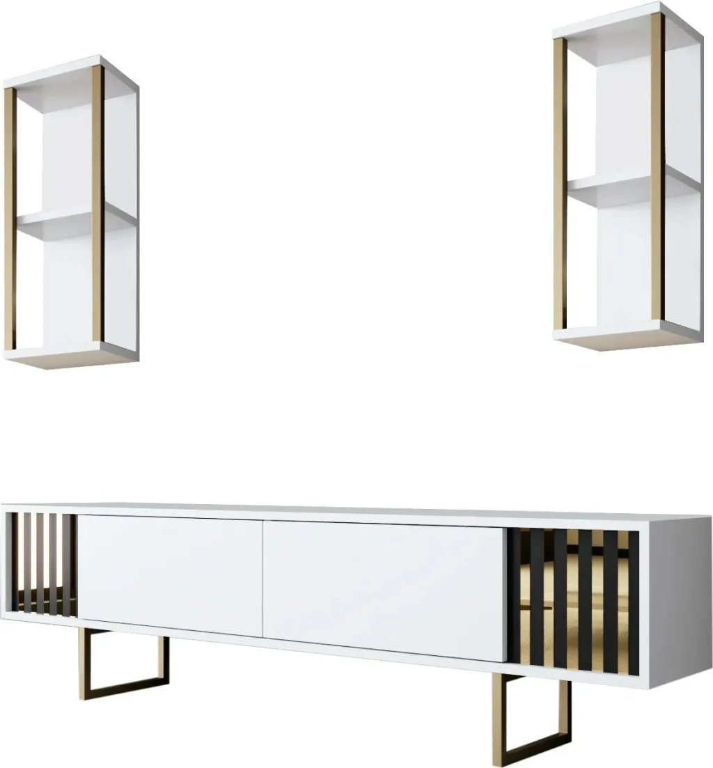 Set mobiljesh për dhomë dite, Gold Line, e bardhë, ari - 7