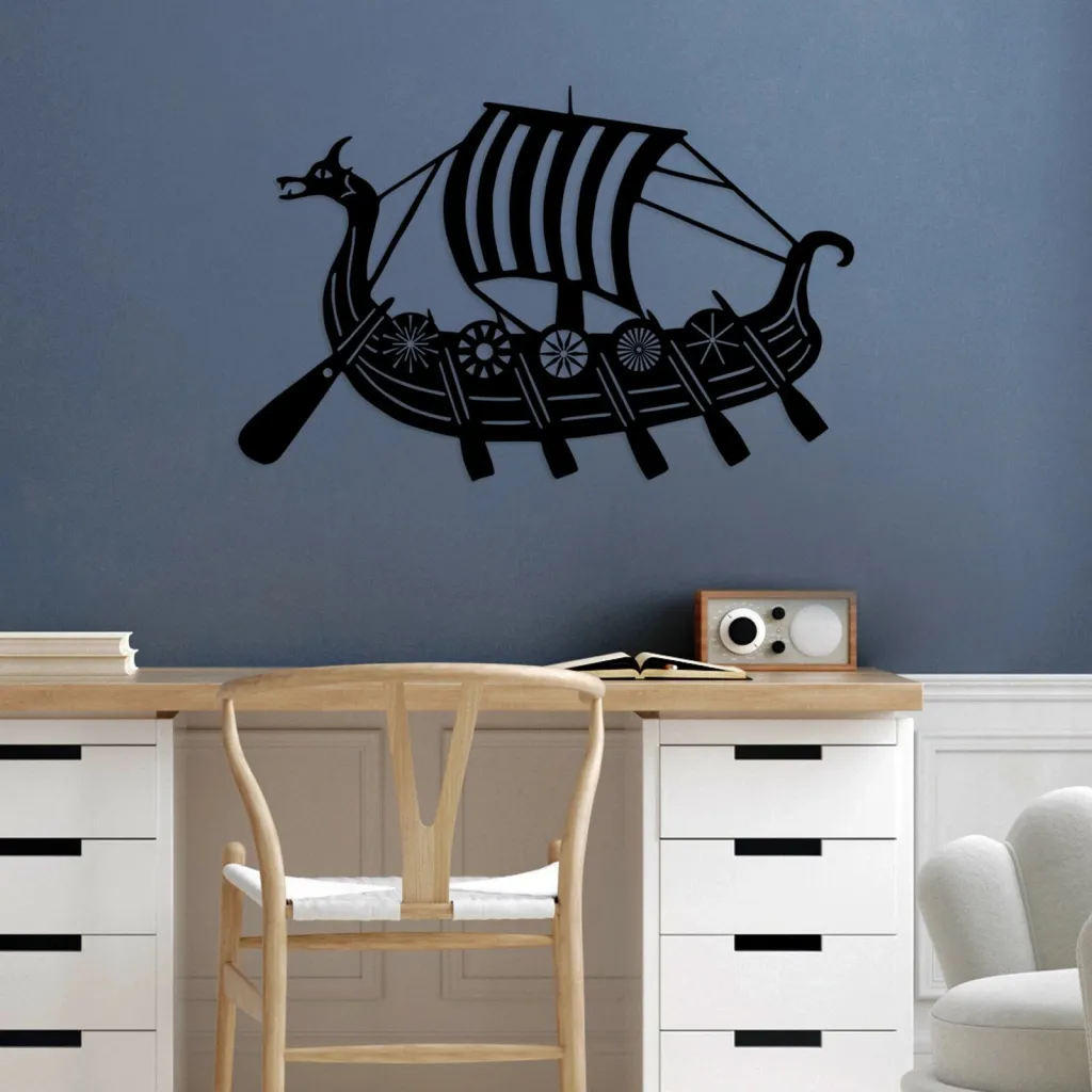 Aksesor dekorativ metalik për mur, Viking, ngjyrë e zezë, 45x70cm - 2
