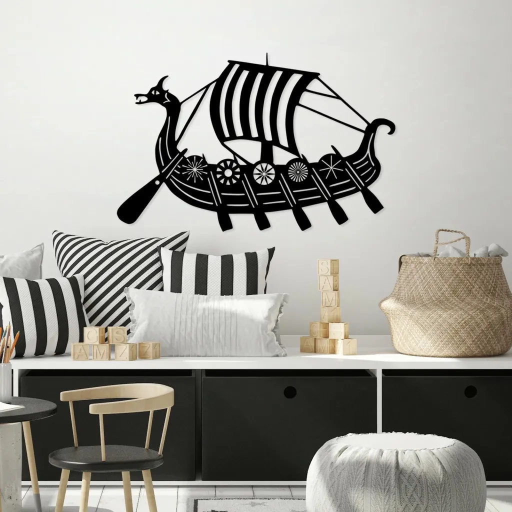 Aksesor dekorativ metalik për mur, Viking, ngjyrë e zezë, 45x70cm - 3