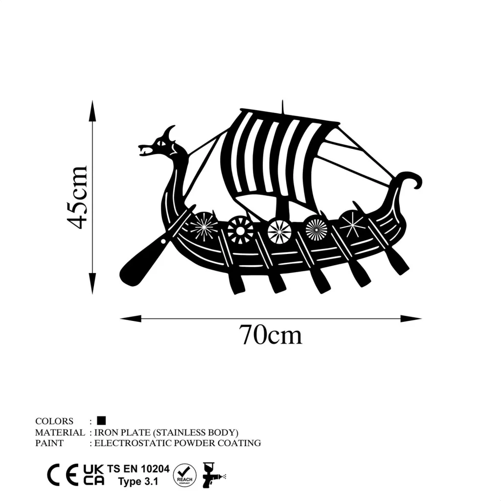 Aksesor dekorativ metalik për mur, Viking, ngjyrë e zezë, 45x70cm - 5