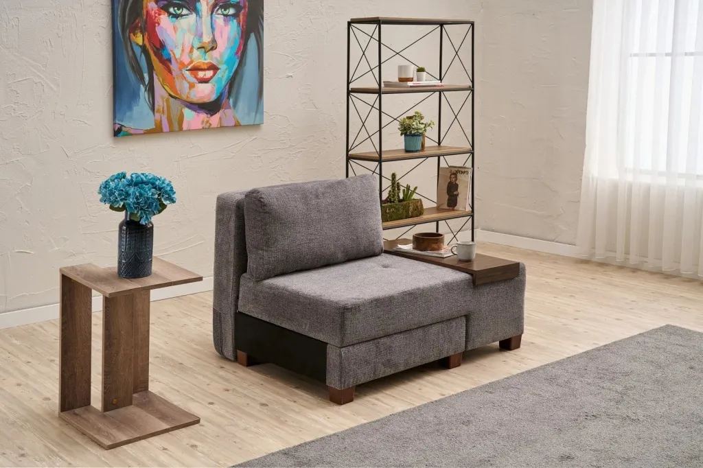 Krevate-kolltuk një vendësh, Atelier del Sofa, Perenna Chenille, antracit, e djathtë - 2