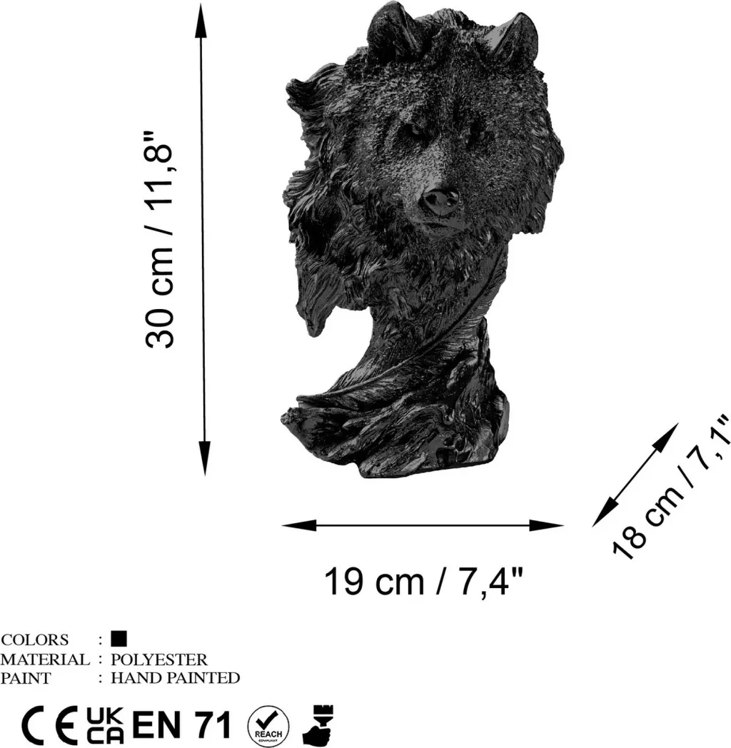 Objekt dekorativ Aberto Design, ujk, Wolf-4, ngjyrë e zezë - 8