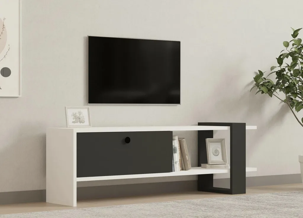 Komodinë për TV Stor, antracit, bardhë - 1