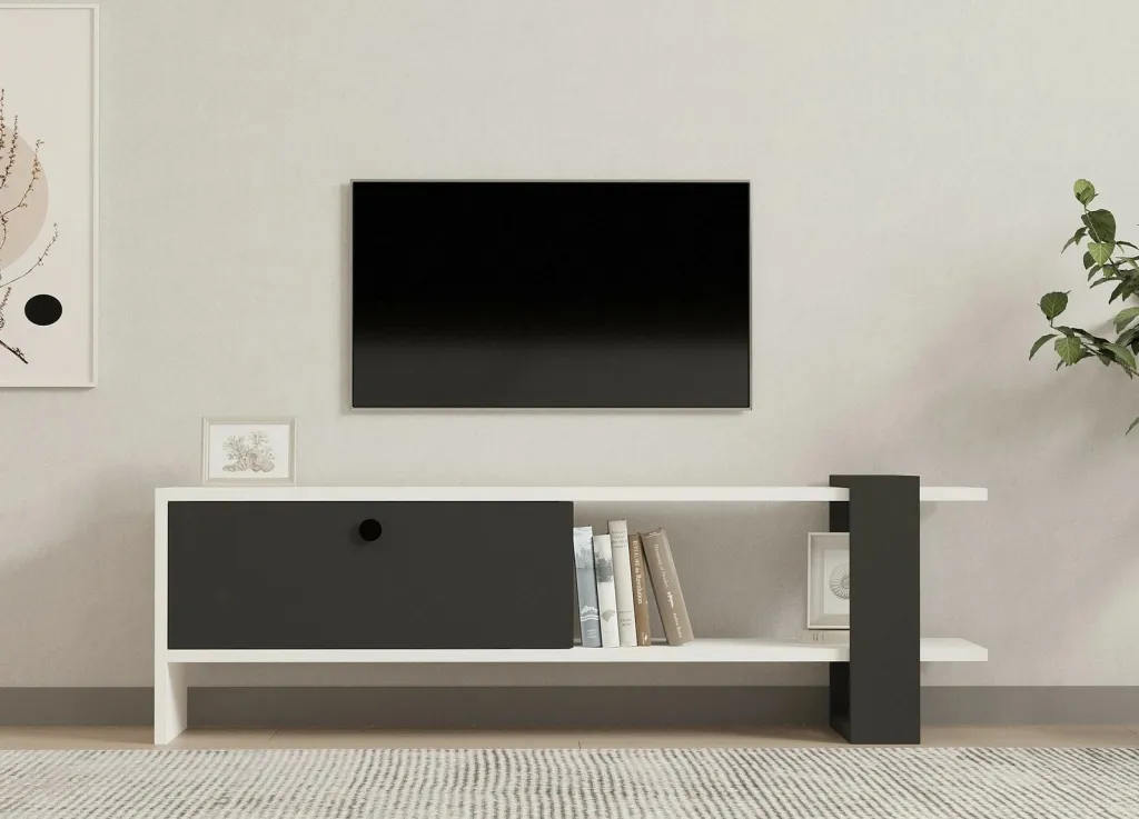 Komodinë për TV Stor, antracit, bardhë - 2
