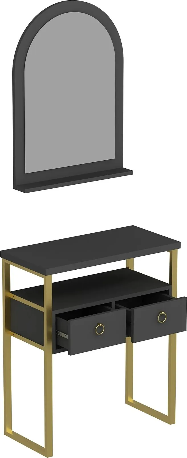 Komodë me pasqyrë, ngjyrë antracit dhe ari, Hanah Home, Mipa Mirrored - 5