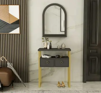 Komodë me pasqyrë, ngjyrë antracit dhe ari, Hanah Home, Mipa Mirrored