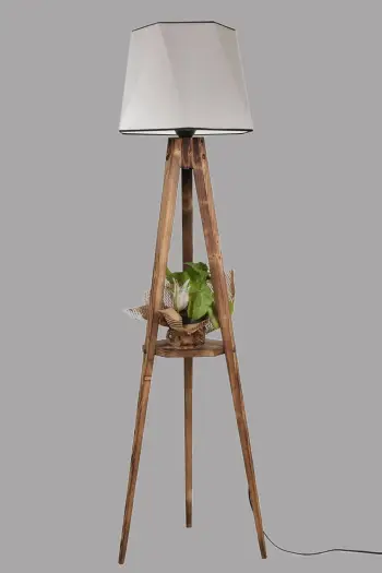 Llambë dyshemeje Opviq, tripod me rafte, abazhuri gri, 165cm