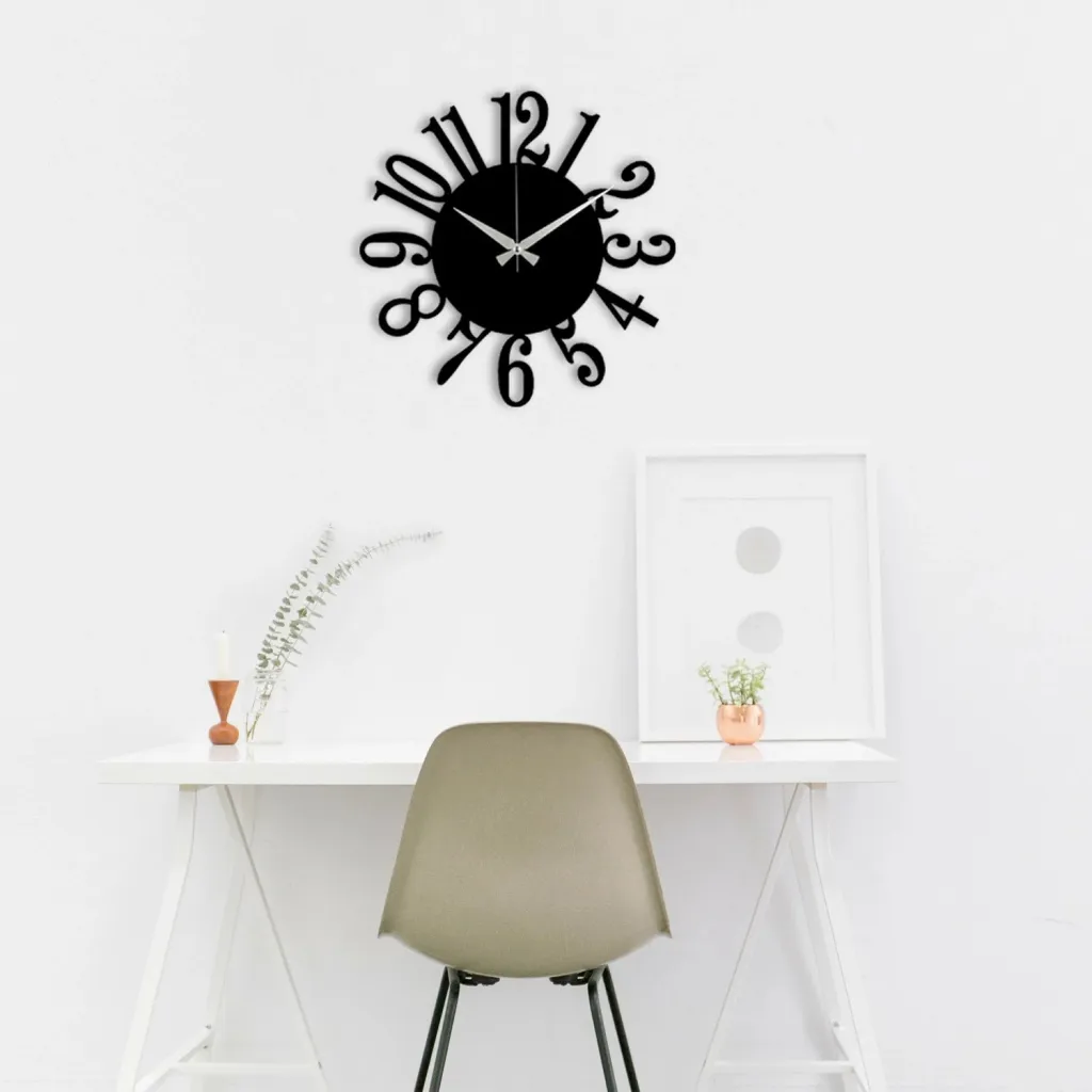 Orë muri dekorative prej metali, Wallity Enzoclock - S005, e zezë, 48x48cm - 1