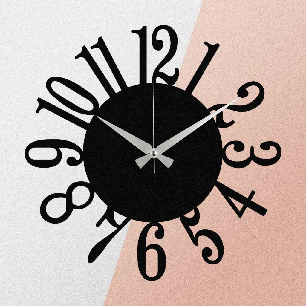 Orë muri dekorative prej metali, Wallity Enzoclock - S005, e zezë, 48x48cm - 5